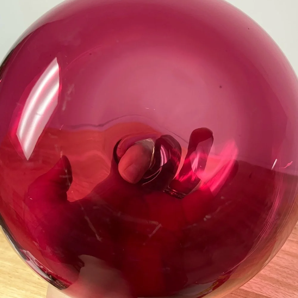 Large Vintage Round Cranberry Pilgrim Glass Vase - Picture 3 of 5